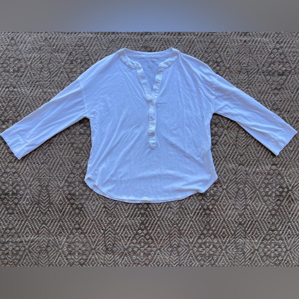 Majestic Filatures Soft Touch Cotton Henley Tee Womens Size 1‎ XS Minimalist